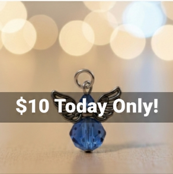 None Jewelry - Silver and Blue Angel Wing Necklace